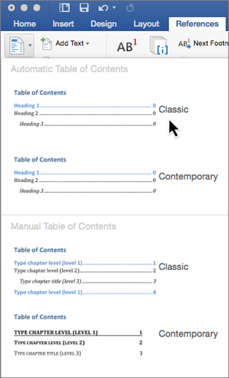 How To Make A Manual Table Of Contents In Word Mac 2011